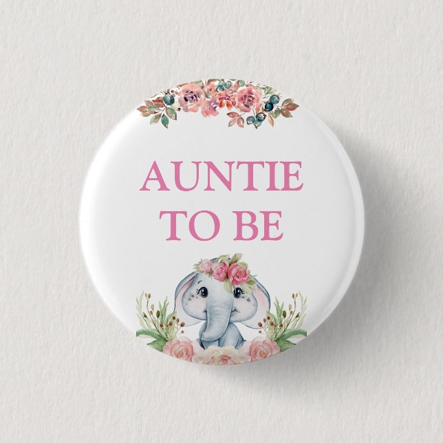 Elephant Baby Shower Tuntie zu sein Button (Vorderseite)