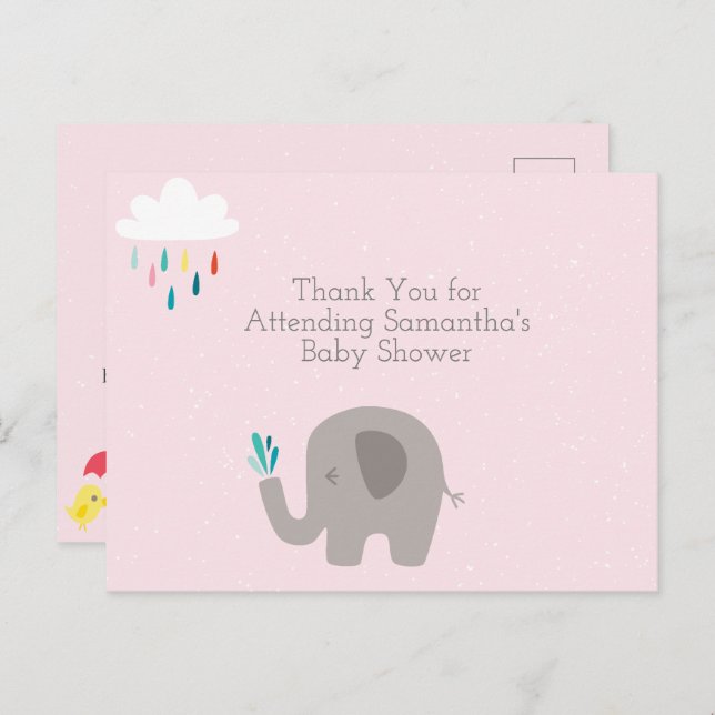 Elephant Baby Shower Vielen Dank Postcard Postkarte (Vorne/Hinten)