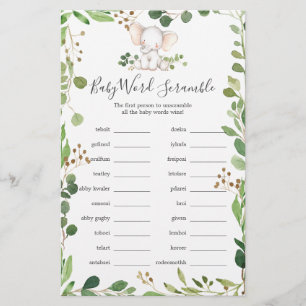 Elephant Baby Shower Word Scramble Game