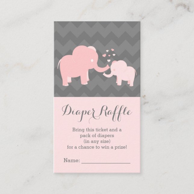 Elephant Baby ShowerDiaper Raffle Ticket Rosa Grau Begleitkarte (Vorderseite)