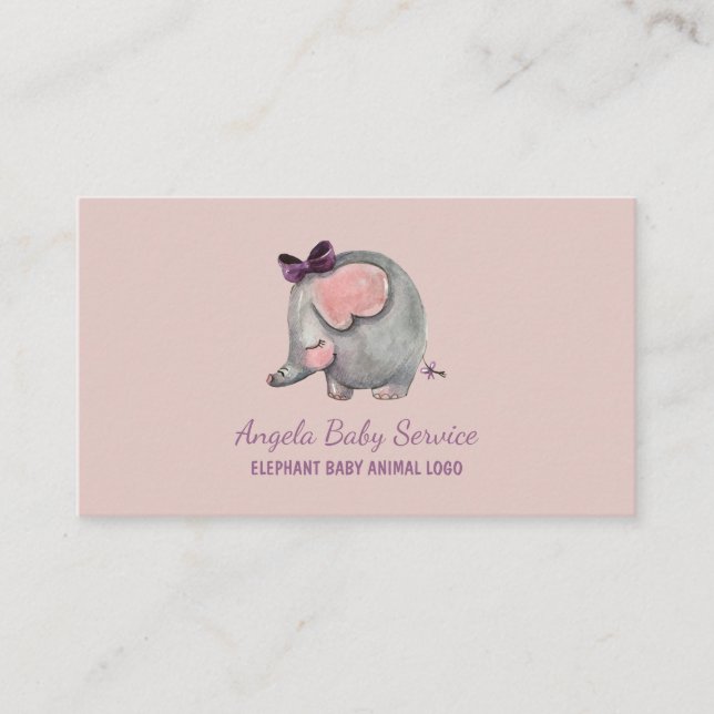 Elephant Baby sitter Pink Daycare Teacher Tier Visitenkarte (Vorderseite)