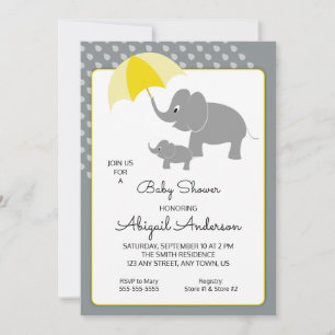 Elephant & Baby, Sonnenschirm-Babydusche Einladung