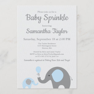 Elephant Baby Sprinkle Einladung in Blau und Grau