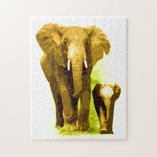 Elephant & Baby - Tiere Art Puzzle (Vertikal)