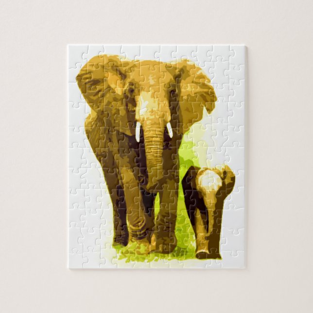 Elephant & Baby - Tiere Art Puzzle (Vertikal)