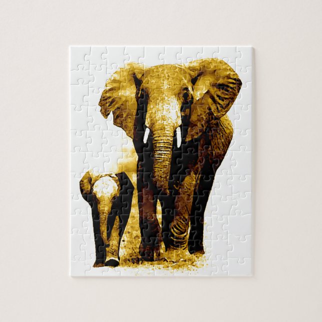 Elephant & Baby - Tiere Art Puzzle (Vertikal)