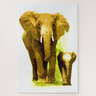 Elephant & Baby - Tiere Art Puzzle