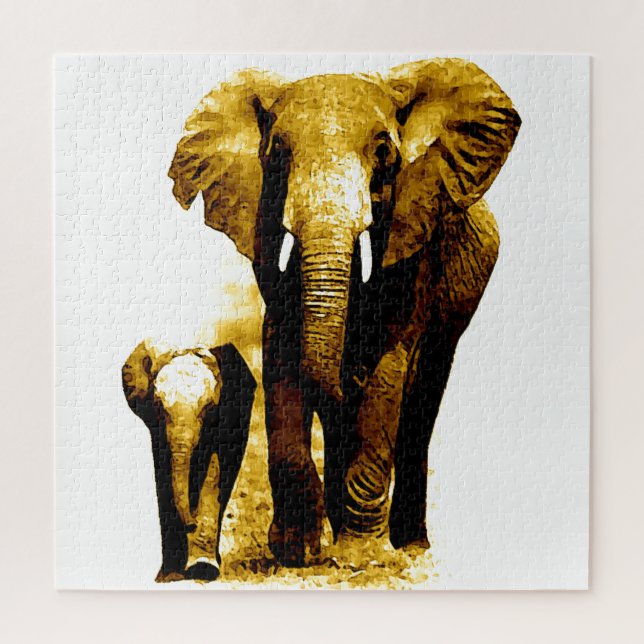 Elephant & Baby - Tiere Art Puzzle (Vertikal)