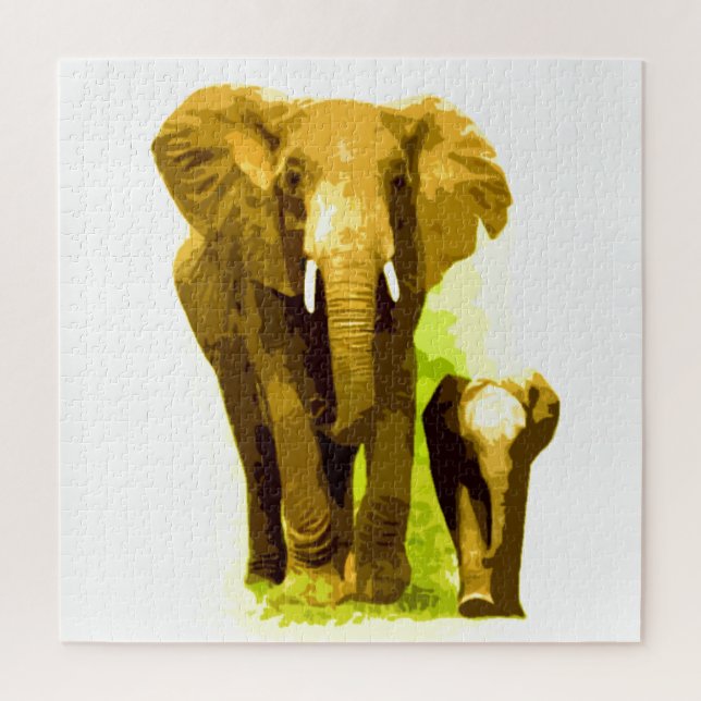Elephant & Baby - Tiere Art Puzzle (Vertikal)
