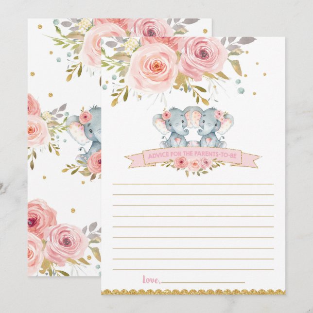 Elephant Baby Twins Ratschläge für Eltern auf Kart Einladung (Vorne/Hinten)