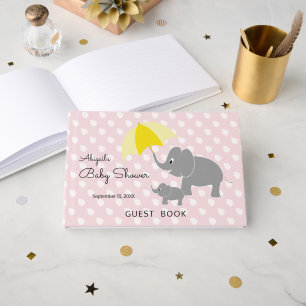 Elephant & Baby Umbrella, Pink Baby Dusche Gästebuch