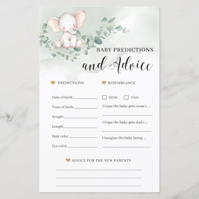 Elephant Baby Vorhersagen und Ratgeber Spielkarte (Vorderseite)