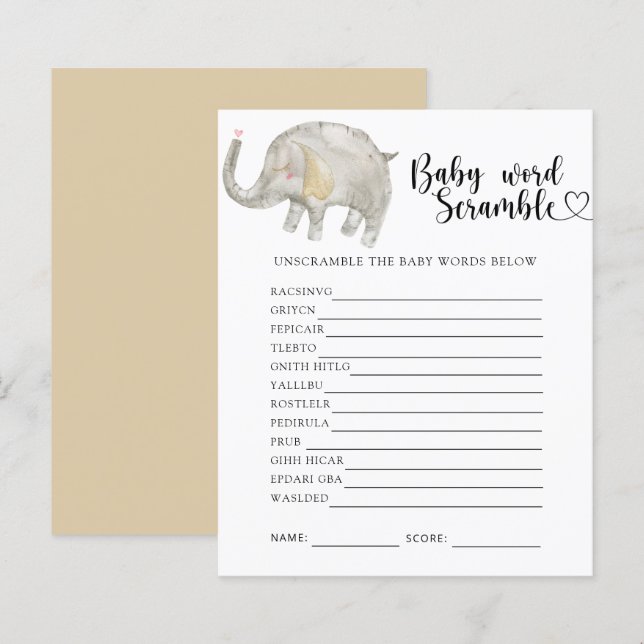 Elephant - Baby Word Scramble Game (Vorne/Hinten)
