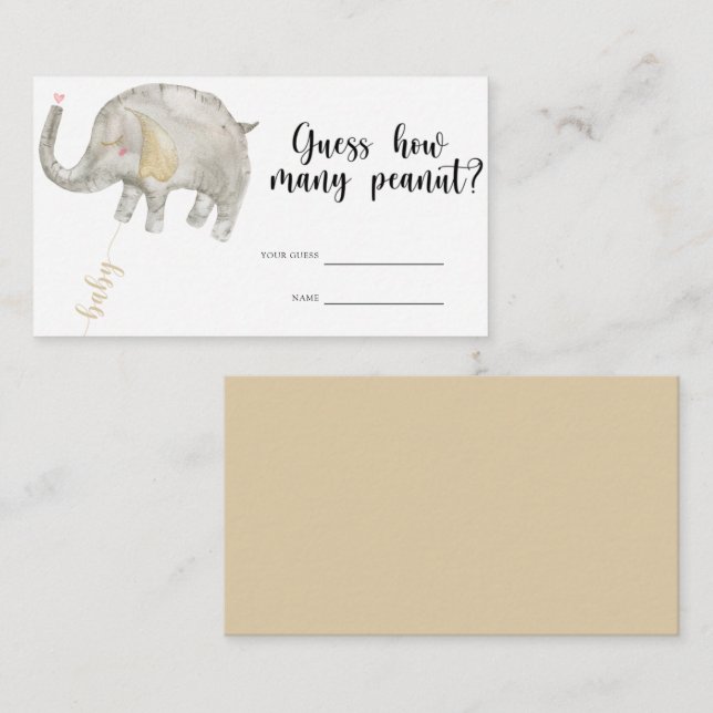 Elephant - Babydusche schätzen wie viele Erdnüsse Begleitkarte (Vorne/Hinten)