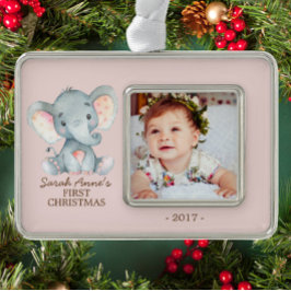 Elephant Baby's 1. Weihnachts-Foto Ornament Rahmen-Ornament Silber