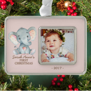 Elephant Baby's 1. Weihnachts-Foto Ornament Rahmen-Ornament Silber