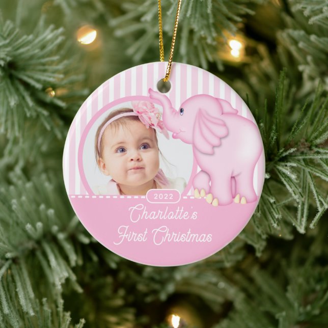 Elephant Baby's First Christmas Foto Keramik Ornament