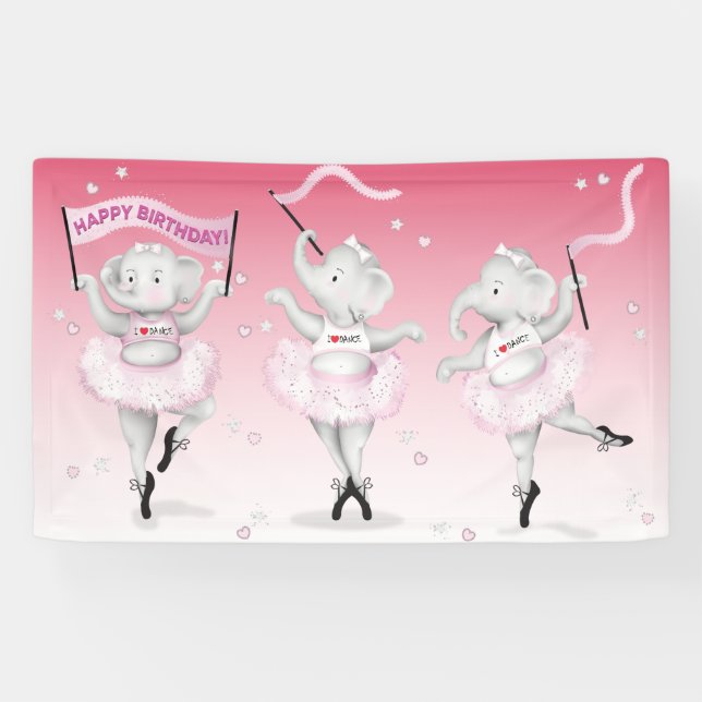 Elephant Ballerina Dance Geburtstag Banner (Horizontal)