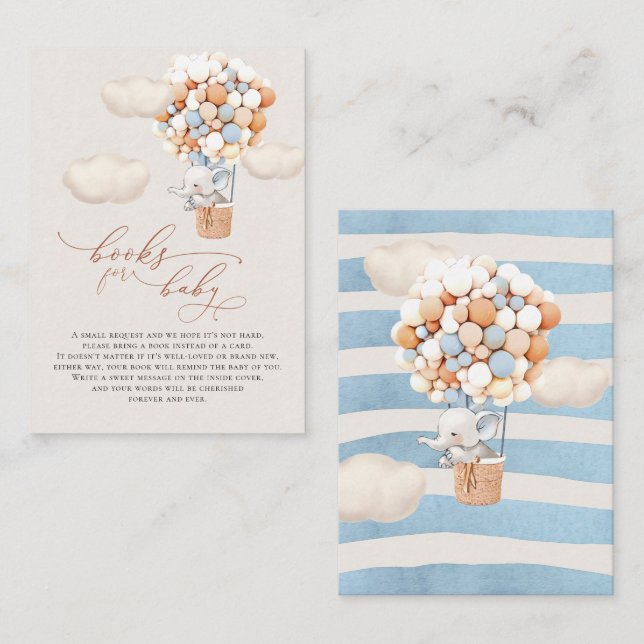 Elephant Balloon Baby Books Enclosure Card Begleitkarte (Vorne/Hinten)