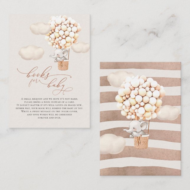 Elephant Balloon Baby Books Enclosure Card Begleitkarte (Vorne/Hinten)