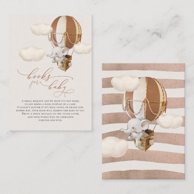 Elephant Balloon Baby Books Enclosure Card Begleitkarte (Vorne/Hinten)
