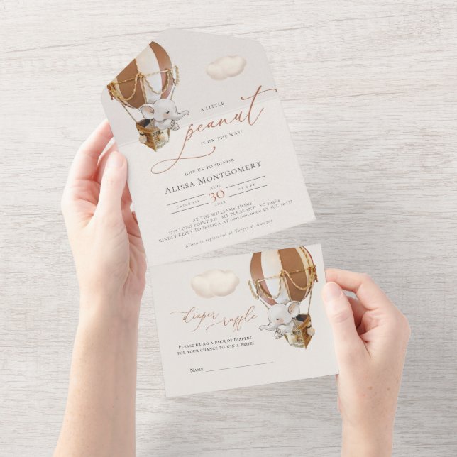 Elephant Balloon Baby Dusche in einer Einladung (Abreißen)