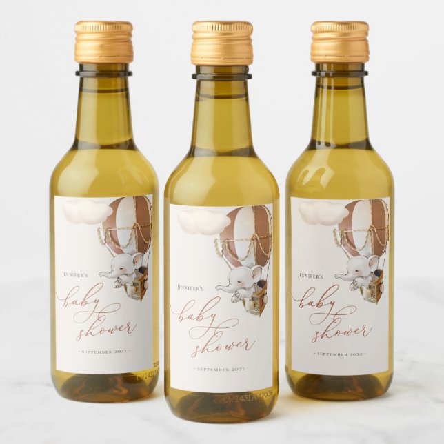 Elephant Balloon Baby Shower Mini Weinetikett (Flaschen)
