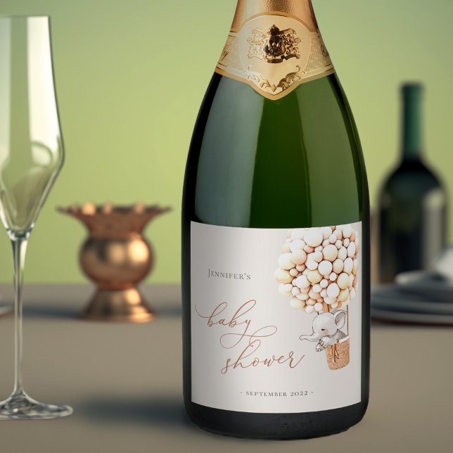 Elephant Balloon Baby Shower Sparkling Wine Label (Von Creator hochgeladen)