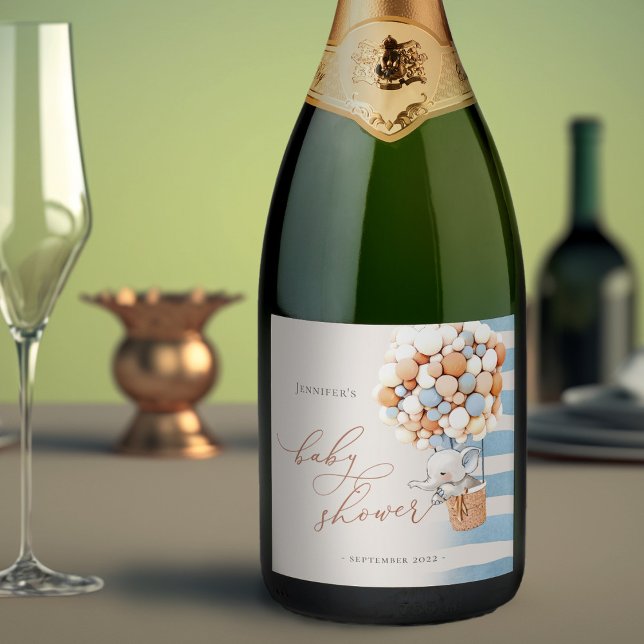 Elephant Balloon Baby Shower Sparkling Wine Label (Von Creator hochgeladen)
