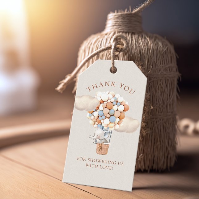 Elephant Balloon Baby Shower Tags Geschenkanhänger (Von Creator hochgeladen)