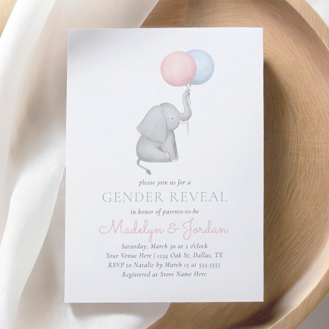 Elephant Balloon Gender Reveal Einladung (Von Creator hochgeladen)