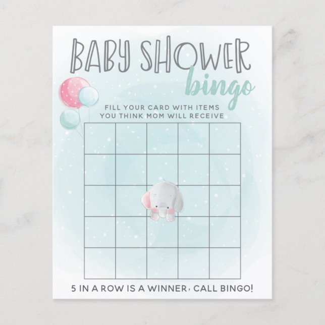 Elephant Balloons Baby Shower Bingo Game (Vorderseite)