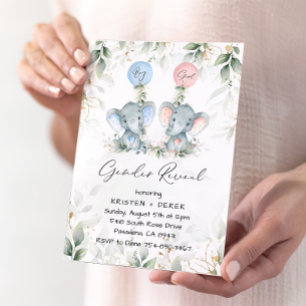 Elephant Balloons Gender Reveve Invitation Einladung