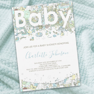 Elephant Bärengigraffe Watercolor Blue Einladung