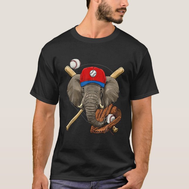 Elephant Baseball Elephant liebt Baseball Player T-Shirt (Vorderseite)