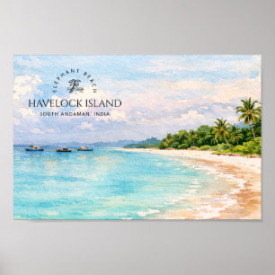 Elephant Beach Aquarell – Andaman Andenken Geschen Poster