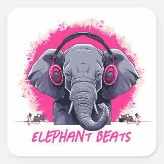 Elephant Beats DJ Quadratischer Aufkleber