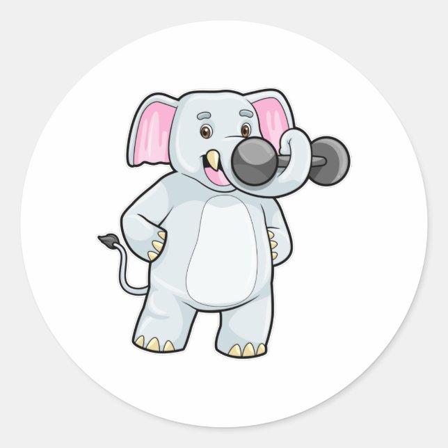 Elephant beim Strenght Training mit Dumbell Runder Aufkleber (Vorderseite)