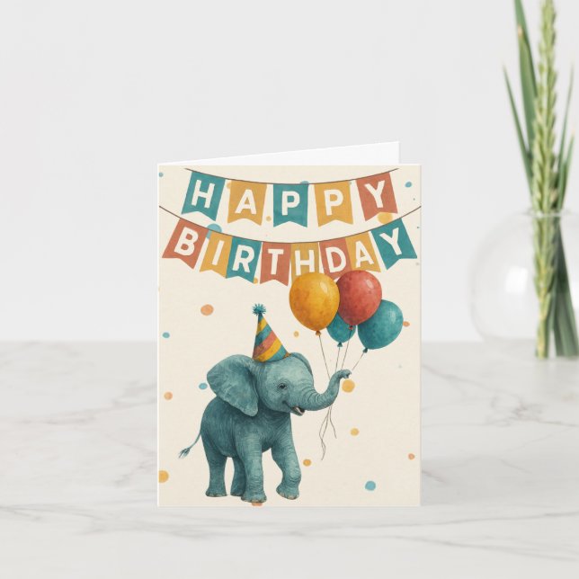 Elephant Birthday Card - Adorable Party Animal Karte (Vorderseite)