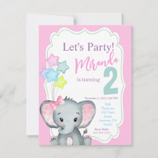 Elephant Birthday Einladung, Mädchen Geburtstag ei Einladung