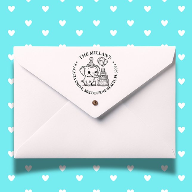 Elephant Birthday Theme Permastempel (Celebrate your baby shower with a charming elephant theme self-inking stamp)