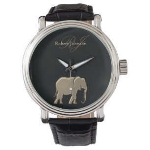 Elephant Black and Gold Monogram Elegant Luxuriös Armbanduhr