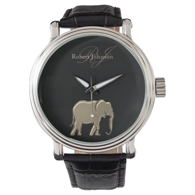 Elephant Black and Gold Monogram Elegant Luxuriös Armbanduhr (Vorderseite)
