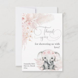 Elephant Blash Pink Blume Boho Baby Dusche Dankeskarte
