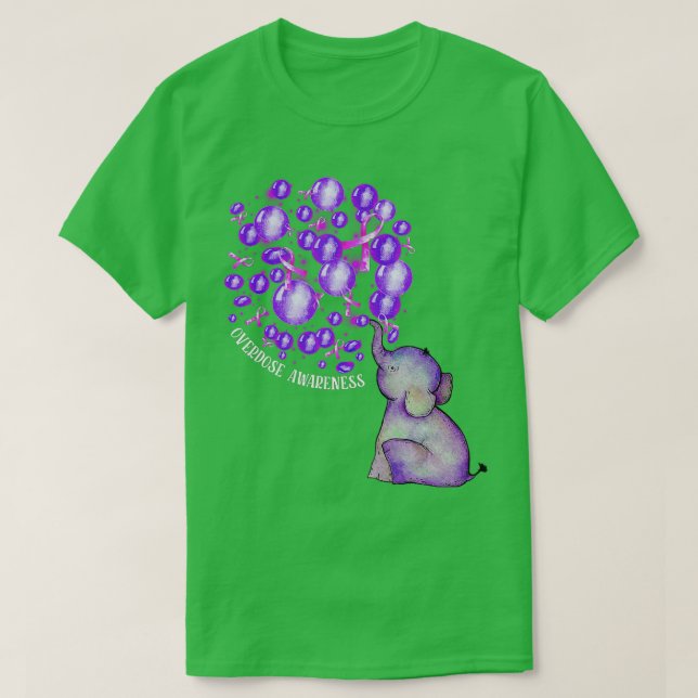 Elephant Blowing Up Purple Balloons Overdose Aware T-Shirt (Design vorne)