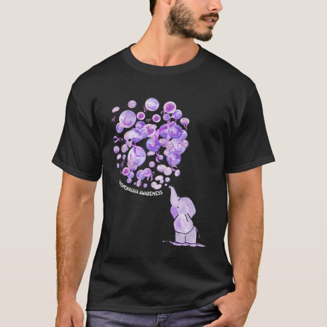 Elephant Blowing Upp Purplee Balloons Fibromyalgia T-Shirt (Vorderseite)