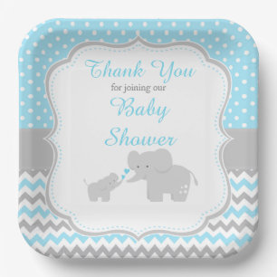 Elephant Blue and Gray Baby Shower Party Pappteller