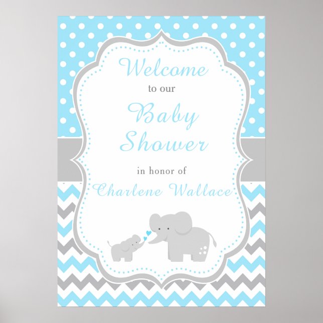 Elephant Blue and Gray Baby Shower Party Poster (Vorne)