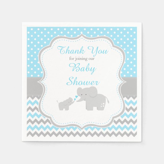 Elephant Blue and Gray Baby Shower Party Serviette (Vorderseite)
