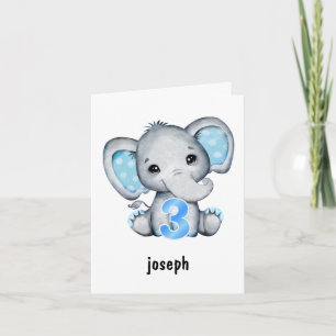Elephant Blue Baby Boy 3. Geburtstagkarte Karte